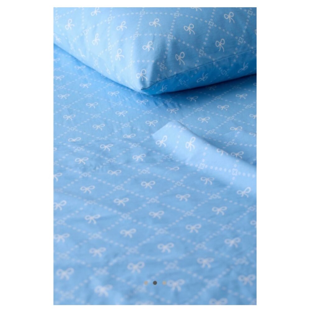 Eloise 100% Cotton Blue w. White Bow Core Twin/Twin XL Sheet Set w. Pillowcase